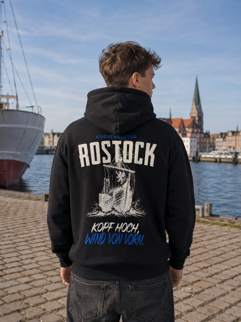 Rostock Kopf hoch, Wind von vorn Premium Streetwear Hoodie