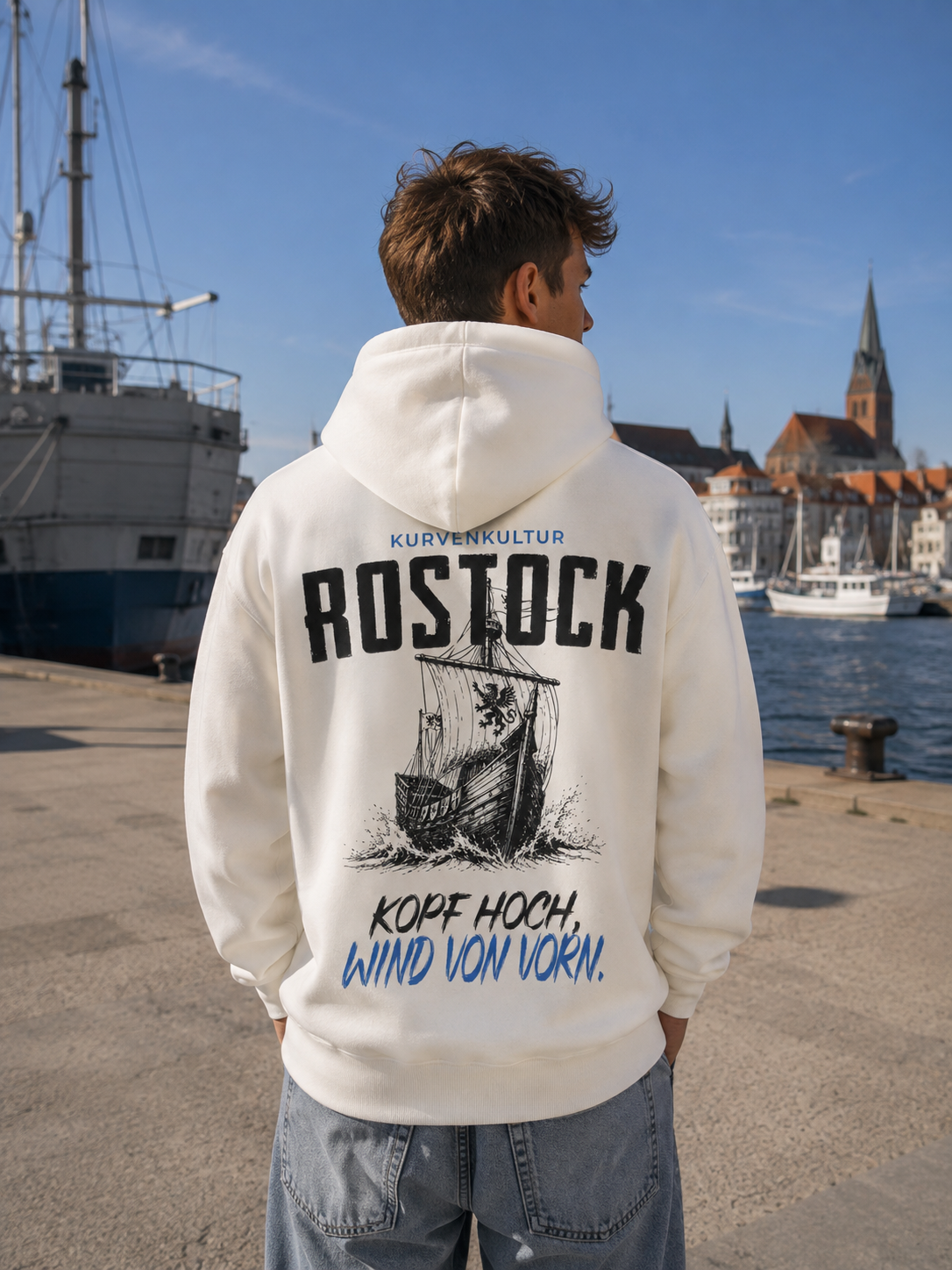 Rostock Kopf hoch, Wind von vorn Premium Streetwear Hoodie