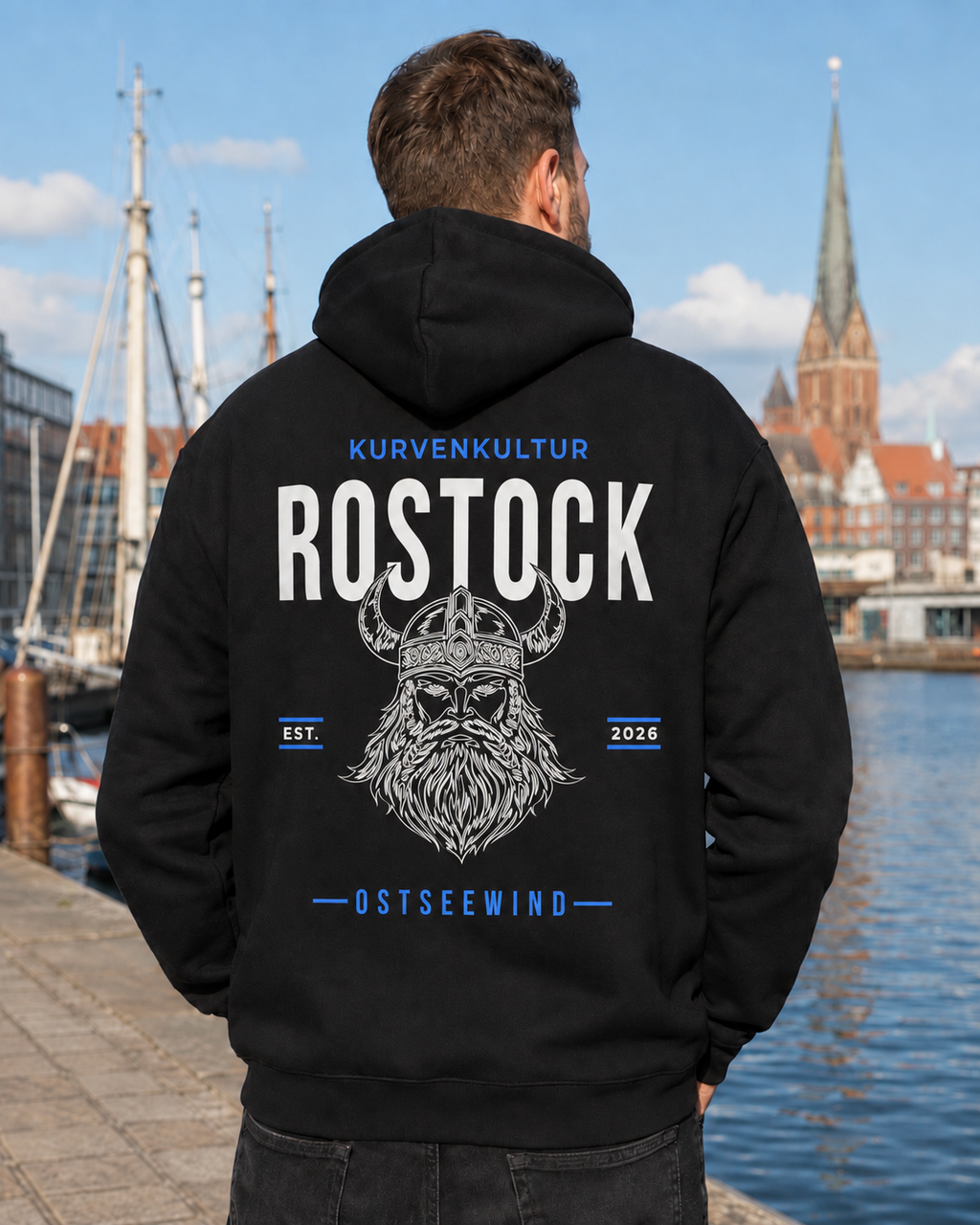 Rostock Keep Your Head Up, Wind From the Front Premium Streetwear Hoodie